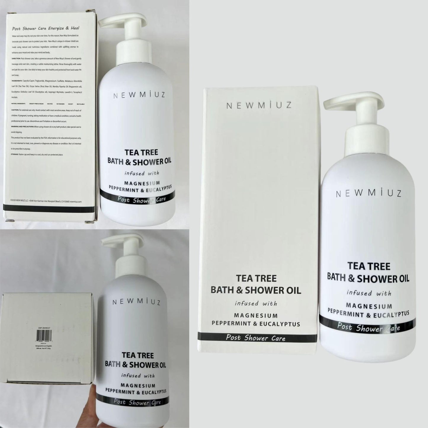 New Miuz Magnesium inShower Body Conditioner Soft Skin Post Shower Care Moisturizer for Body Legs Bath Oil Sore Muscles Recovery Peppermint Eucalyptus Tea Tree Spa Gift