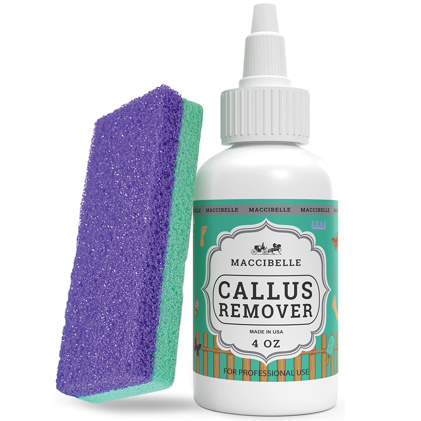Maccibelle Callus Remover Extra Strength for Feet, Professional Callus and Corn Eliminator Liquid Gel 4 oz (Callus + Pumice)