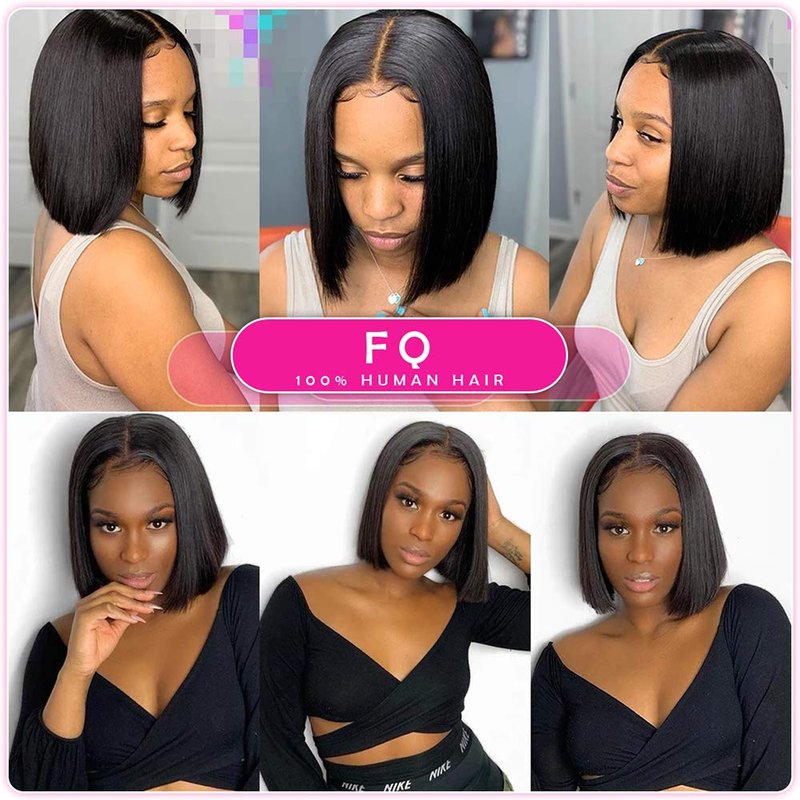 Brazilian Straight Human Hair Bundles with Closure(10 10 10+10) Straight 3 Bundles with Closure 50g 10A Unprocessed Straight Virgin Short Bob Hair Bundle Natural Black Color