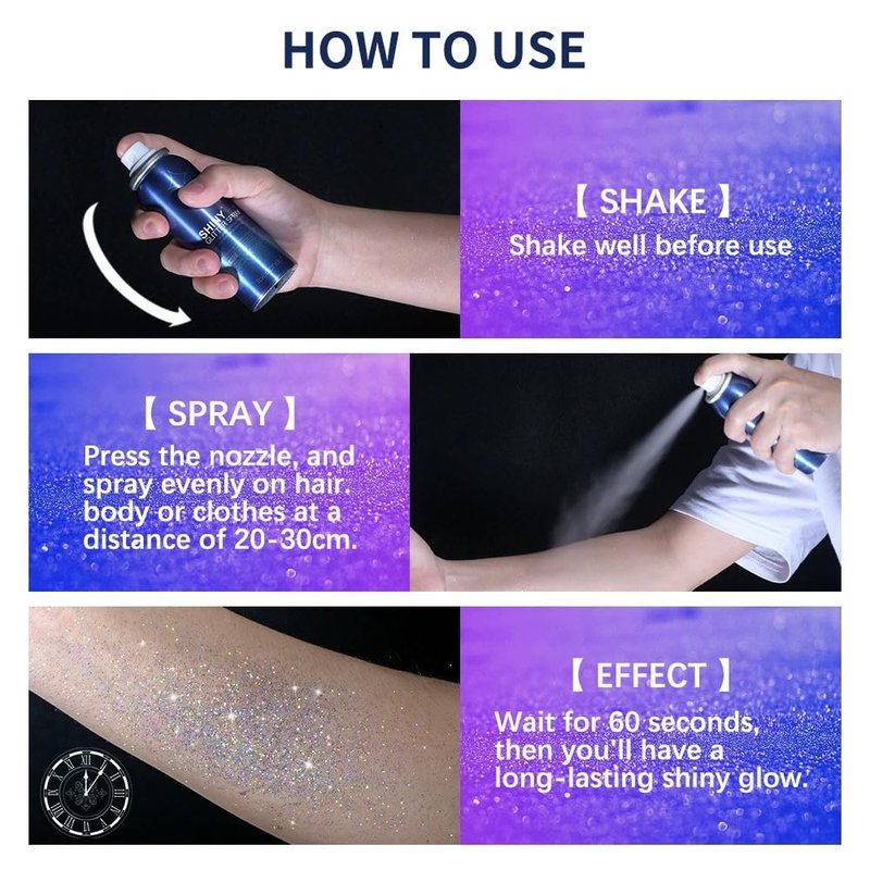 Body Glitter Spray【Long Lasting】【Skin Friendly】【Quick-Drying】 Glitter Spray for Hair/Body, 60ml