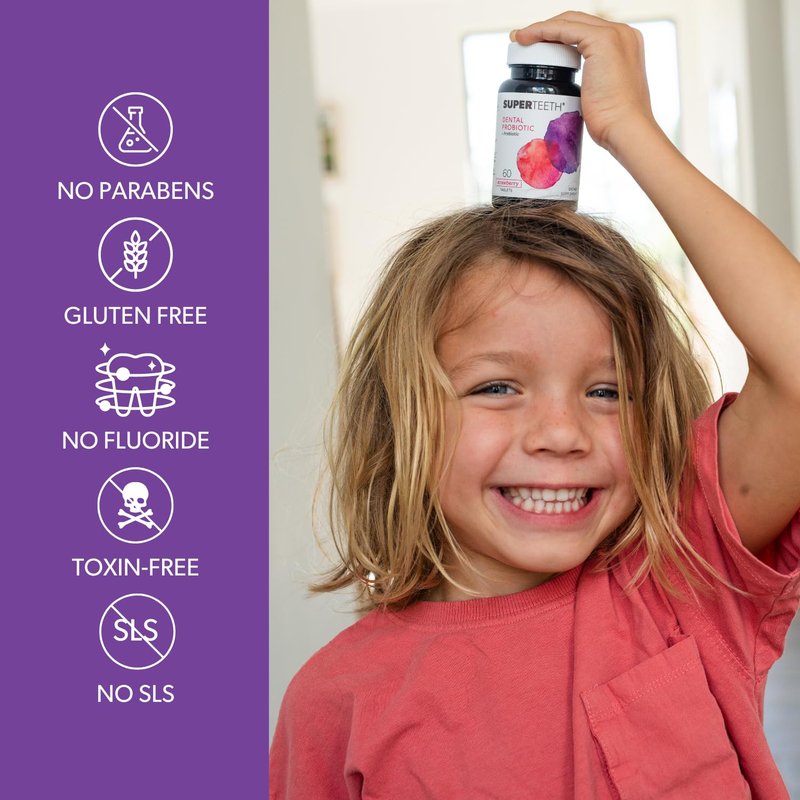 SuperTeeth Oral Probiotics for Mouth Bad Breath & Cavities, Oral Defense Dental Probiotic to Support Healthy Teeth & Gums, Lactobacillus Reuteri Chewable for Kids & Adults, 60 Strawberry Tablets