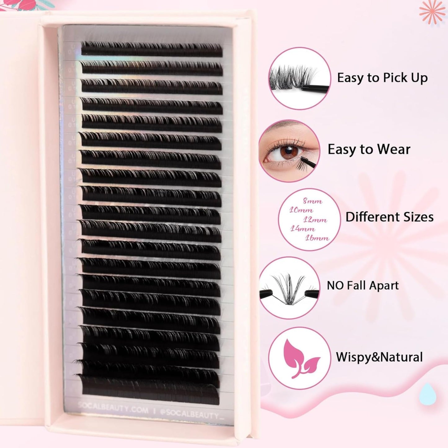 X Curl Mixed Lash Trays by SoCal Beauty – Faux Mink Eyelash Extensions (4–15mm) – 20 Rows per Eyelash Extensions Tray, Color-Coded, Aluminum Backing & Window View – Premium Eyelashes Extension