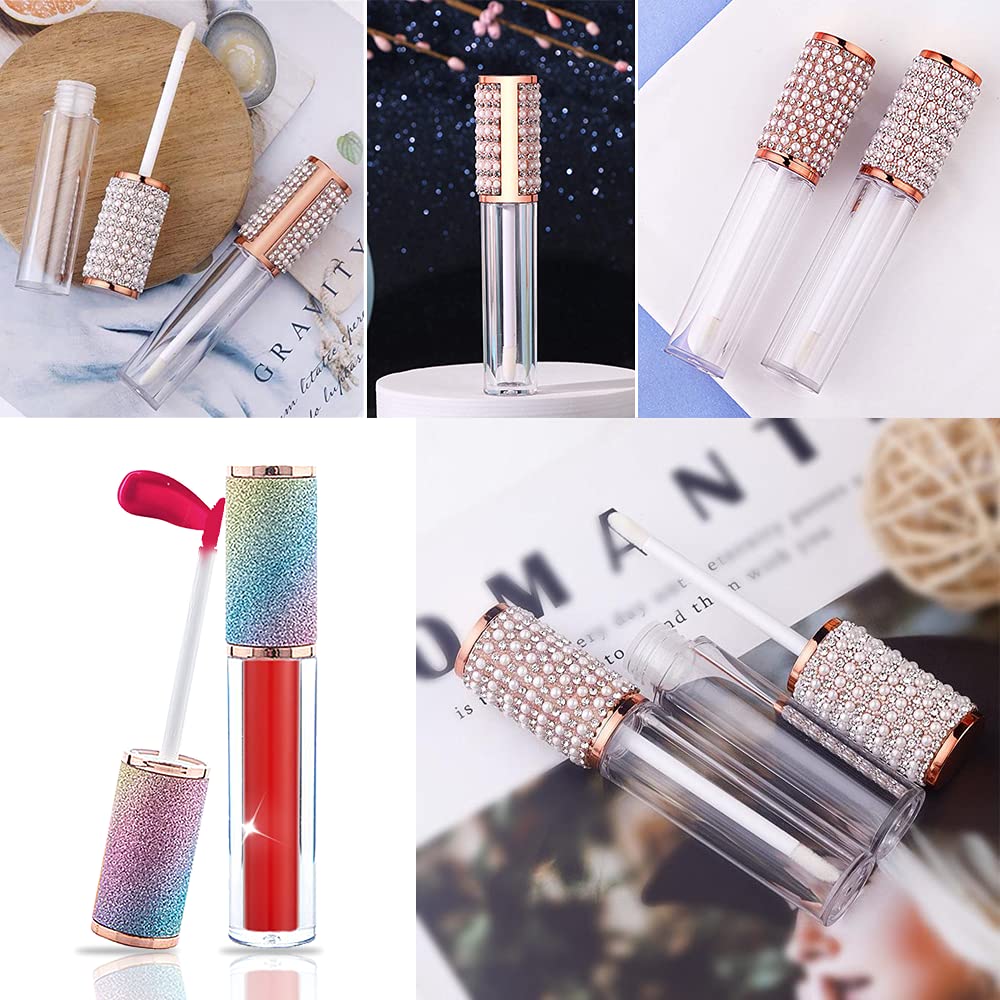 AMORIX 24 Pack Crystal Rhinestone Lip Gloss Tubes with Wand 5ml Empty Containers + Syringes + Labels