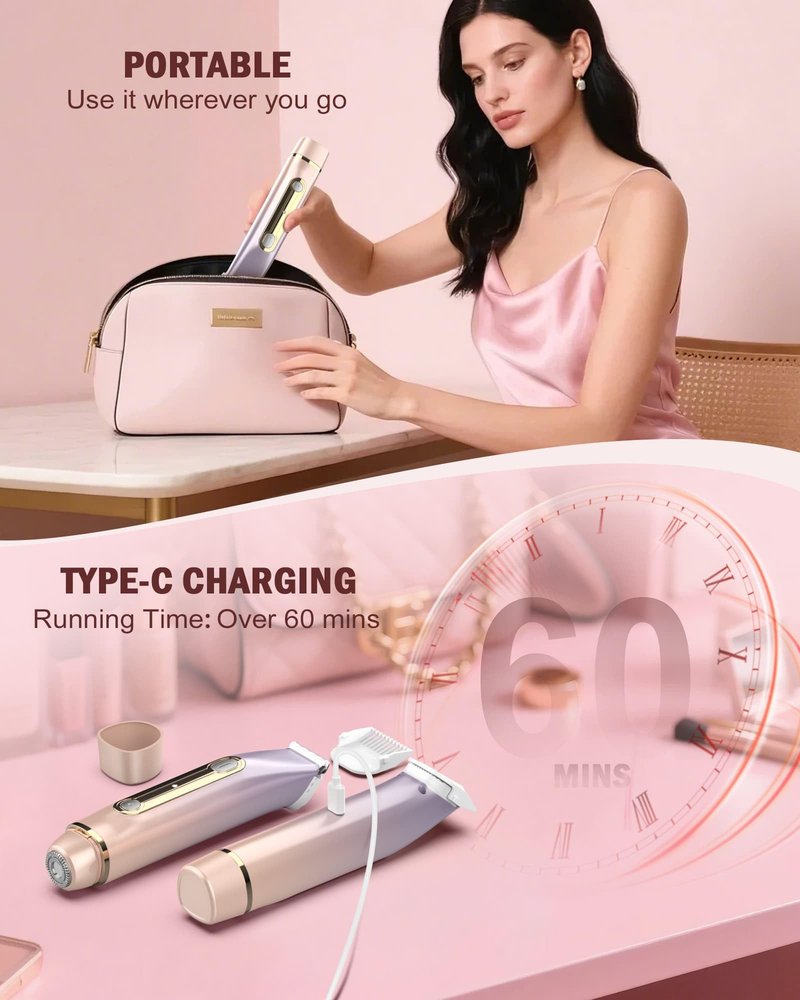 HUIJUTCHEN Bikini Trimmer for Women - 2 in 1 Dual Head Bikini Shaver, Painless Electric Razors for Silk Skin, Ceramic Blade, Waterproof Wet & Dry Use Body Hair Removal for Trip(Purple)