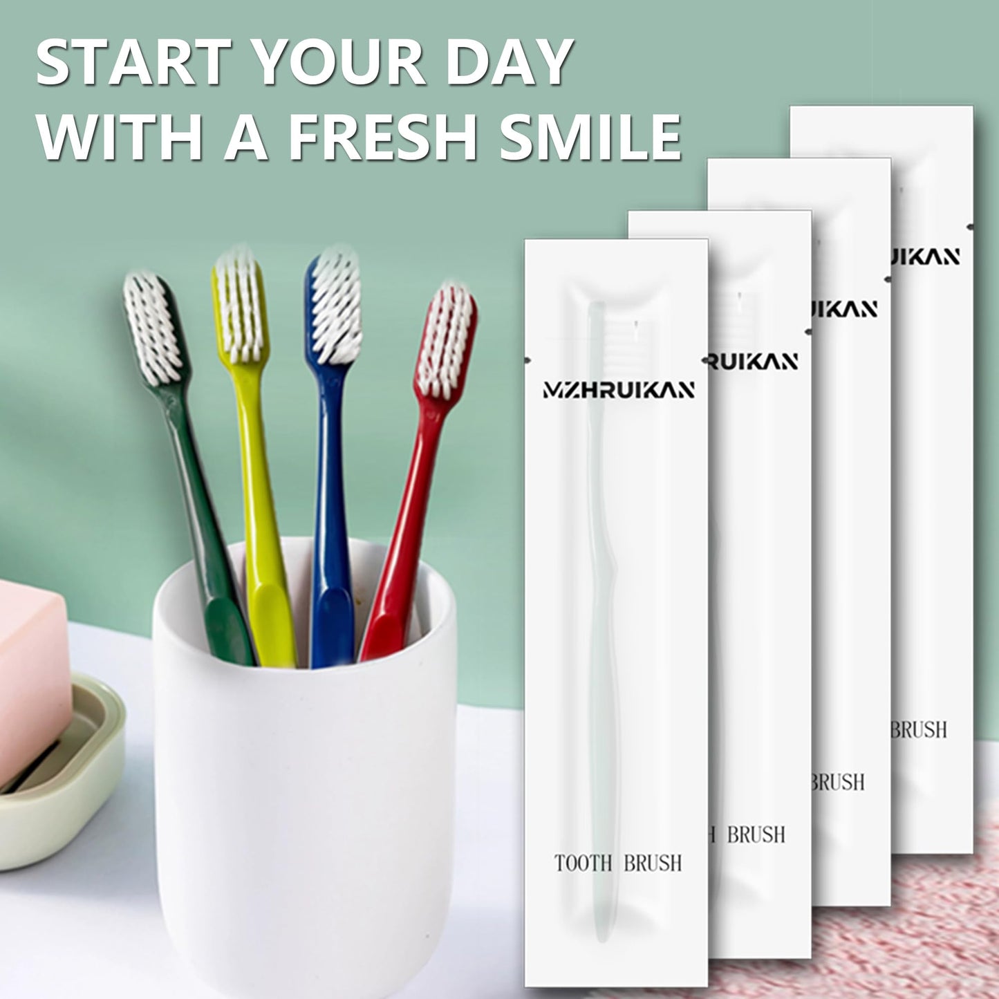 MZHRUIKAN 50 PCS Disposable Toothbrushes, Bulk Individually Wrapped Toothbrushes, Travel Toothbrush Pack, Ultra Soft Bristles & Non-Slip Handle, Perfect for Home, Travel, Hotel, Donation (50 Pieces)
