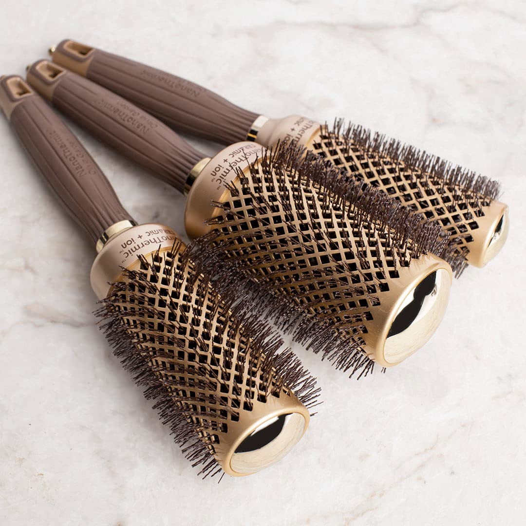 Olivia Garden NanoThermic Ceramic + Ion Round Thermal Hair Brush - Not Electrical - Professional Blowout Brush for Normal to Thick Hair, NT-44 1 3/4"