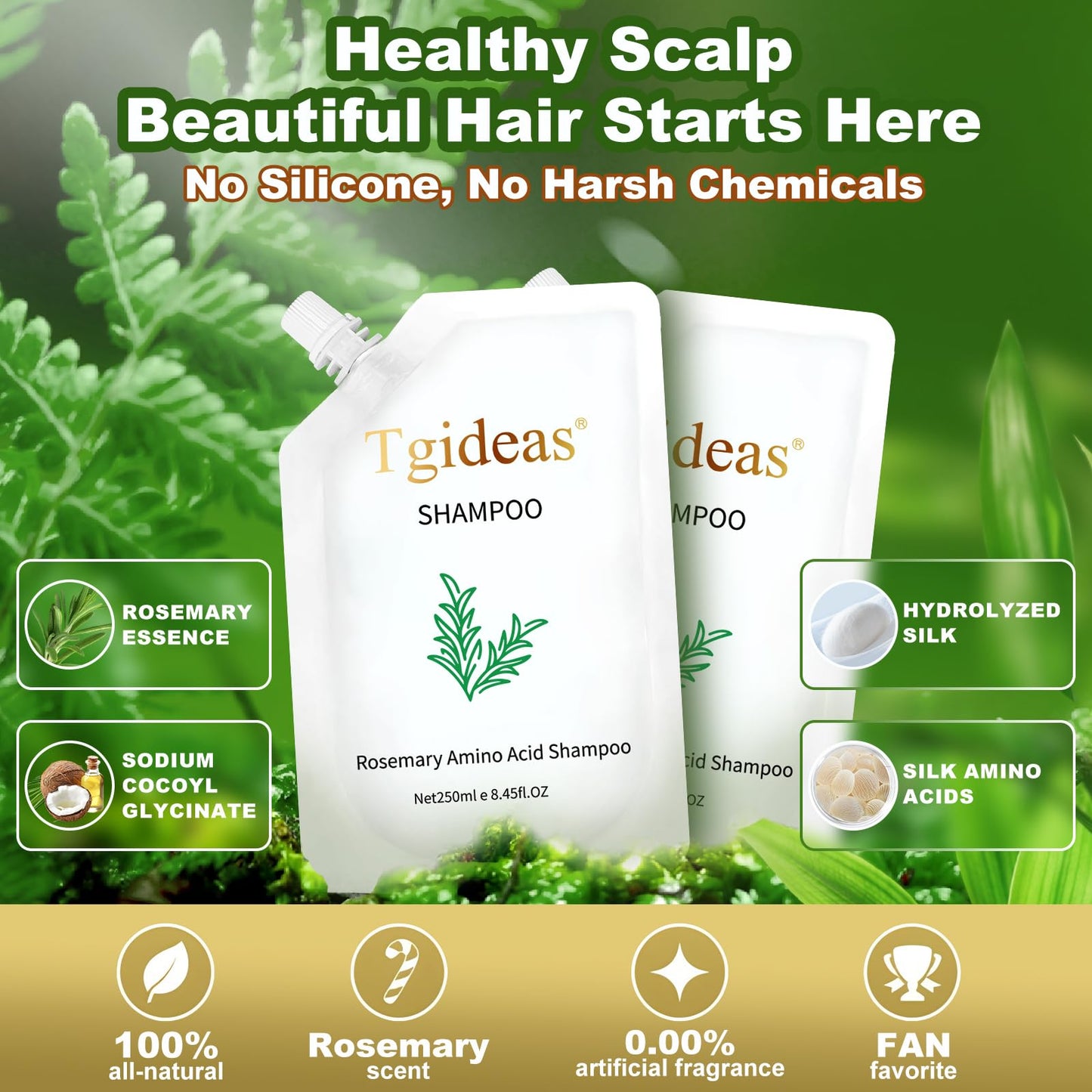 Tgideas Rosemary Biotin Amino Acid Shampoo, Hair Growth Shampoo for Women and Men, Thinning Hair Loss Natural 8.45 fl oz, Two-Pieces
