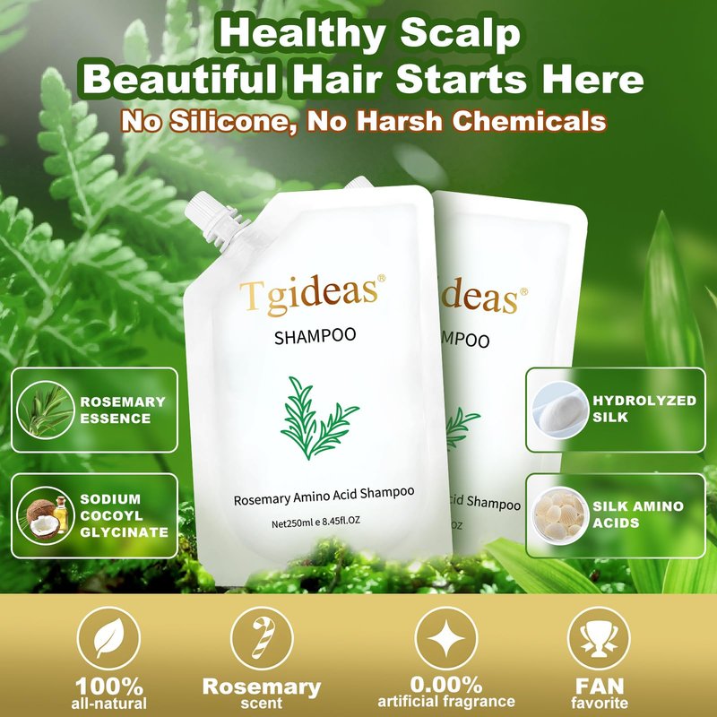 Tgideas Rosemary Biotin Amino Acid Shampoo, Hair Growth Shampoo for Women and Men, Thinning Hair Loss Natural 8.45 fl oz, Two-Pieces
