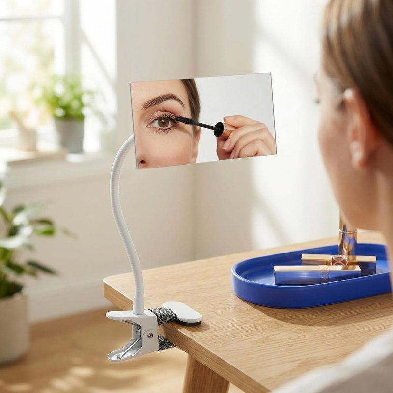 Clip-On Desk Makeup Mirror - Anti-Peeping Privacy Design | Adjustable Gooseneck Clamp for Office Use