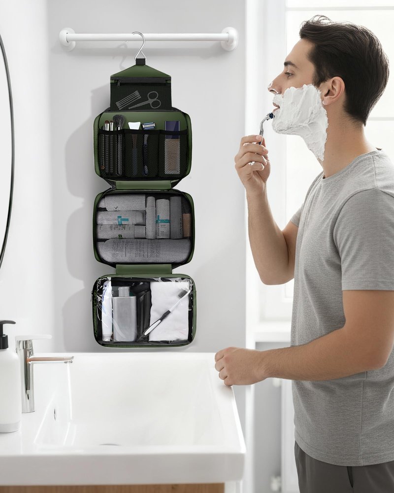 Maliton Toiletry Bag for Men & Women Travel Toiletry Bag Hanging Toiletry Bag Hygiene Organizer with 4 Compartments Waterproof Bathroom Shower Bag Large Toiletries Travel Bag (Olive Green)
