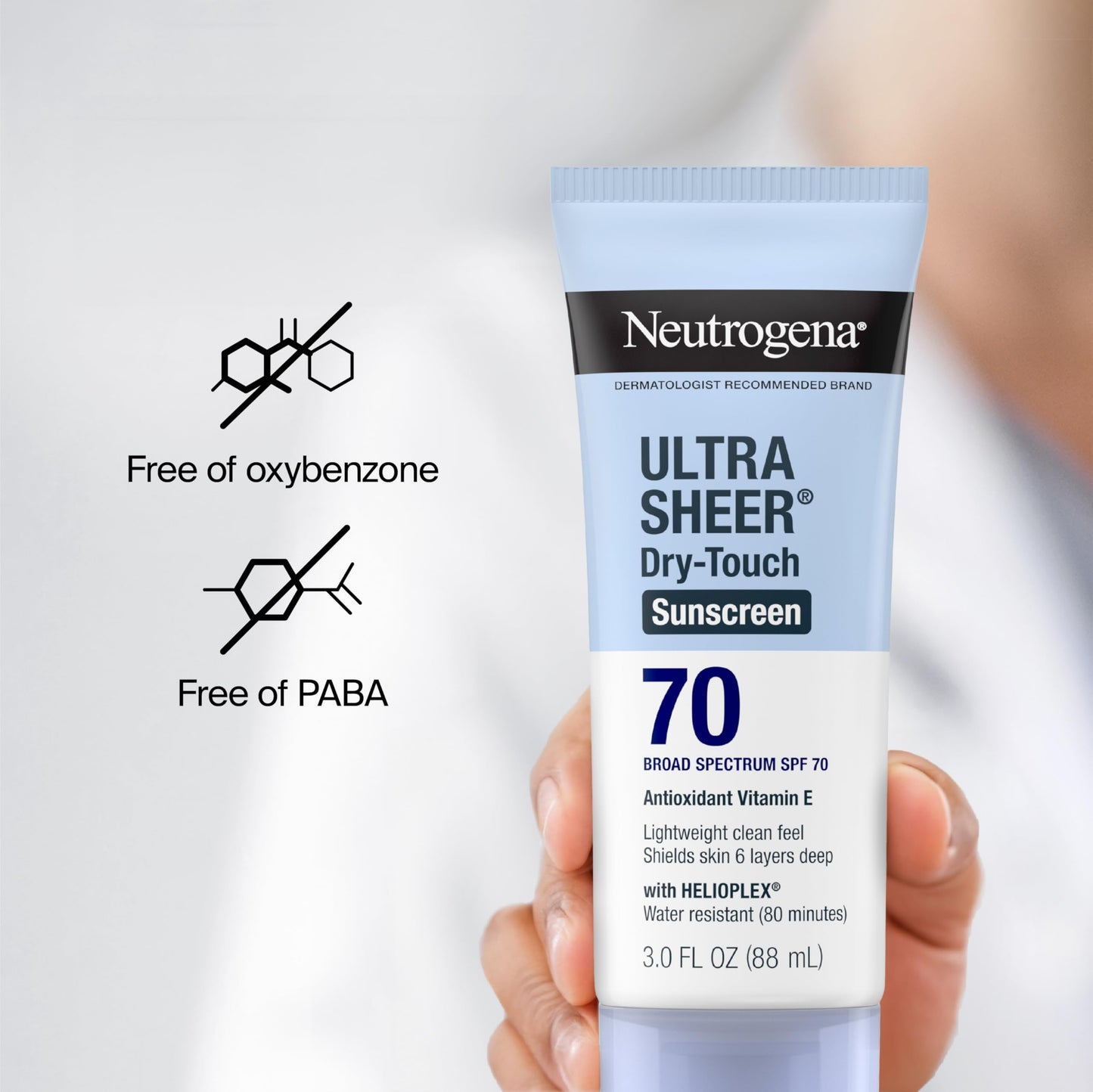 Neutrogena Ultra Sheer Dry-Touch Sunscreen For Face & Body, SPF 70 Broad Spectrum UVA/UVB Protection, Lightweight Water Resistant & Non-Greasy, Travel Size Sunscreen, 3 fl. oz (Pack of 3)