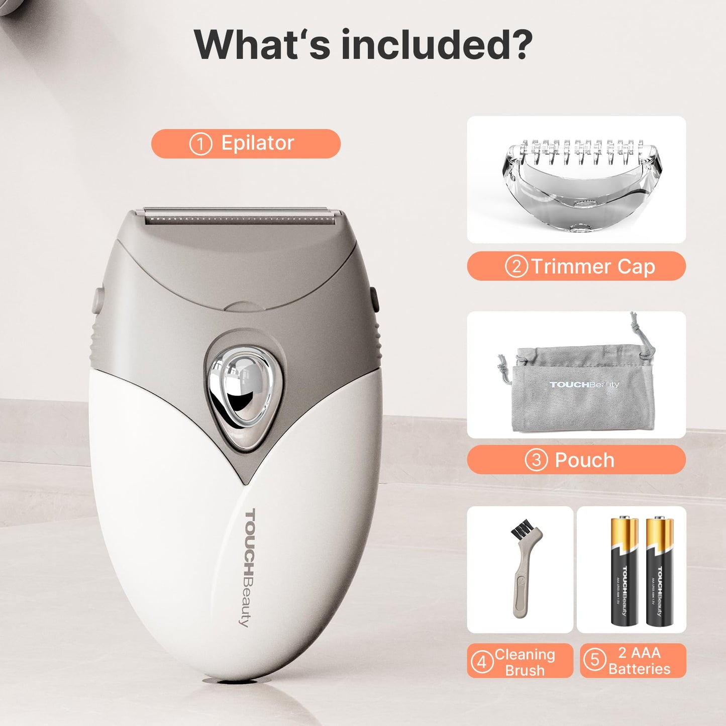 TOUCHBeauty Electric Shaver for Women, Painless Bikini Trimmer with 3-Blade System, Wet/Dry Cordless Foil Razor for Facial, Leg, Underarm & Body Hair, Battery-Powered, Gifts for Women, Gray