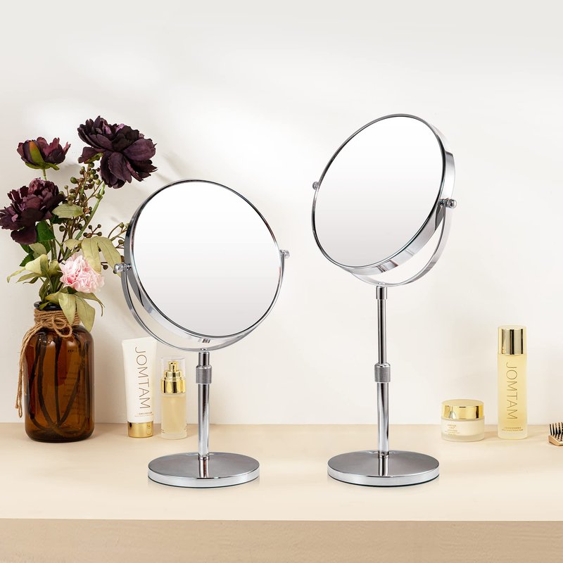 17" Tall Tabletop Magnifying Makeup Mirror Height Adjustable Vanity Mirror 1X/10X Magnification, 8" Large Double-Sided 360° Swivel Classic Round Desktop Make Up Mirror for Bathroom & Bedroom, No Light