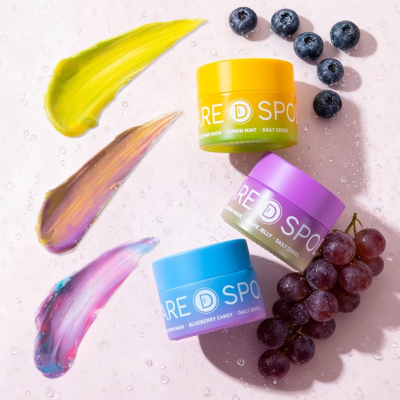 SPODARE 3-in-1 Dual-Color Sleeping Lip Mask Set – Blueberry, Grape & Lemon | Hydration & Repair for Dry Cracked Lips, Infused with Grape Seed Oil and Citrus Extracts for Rejuvenates Lips, 1.26 Fl Oz