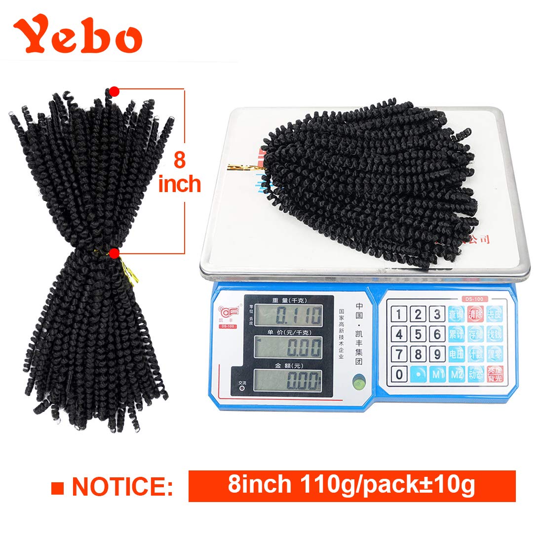 Yebo 30 Strands Spring Twist Hair 4 Packs Spring Twist Crochet Braiding hair 8 Inches Ombre Colors Synthetic Hair Extensions 30 Strands/Pack, 110g/Pack(1B,8Inch)