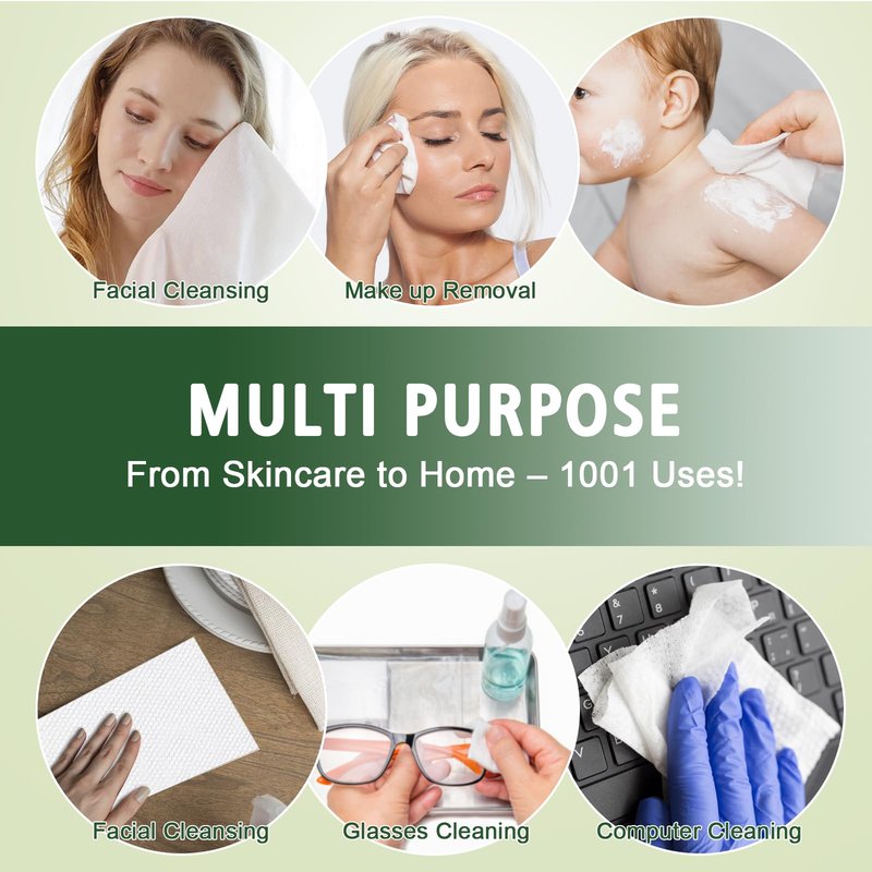 Disposable Face Towels 600 Count with Face Towel Holder, Ultra Soft & Thick Biodegradable Facial Towels for Sensitive Skin,Makeup Remover Dry Wipes Washcloths, Lint-Free Cleansing Towelettes