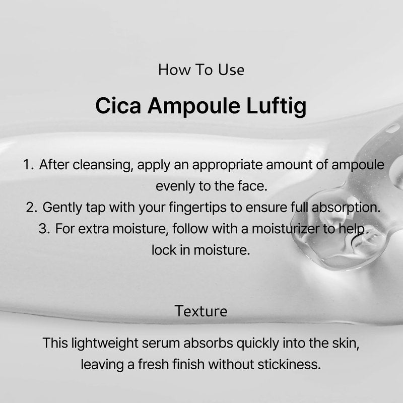 ODELOI Cica 75% Ampoule Luftig 1.69 fl.oz / 50ml, Skin Soothing and Repair, Pore Care and Smooth Texture, Daily Hydration with Centella Asiatica Extract, Korean Skincare, All Skin Types