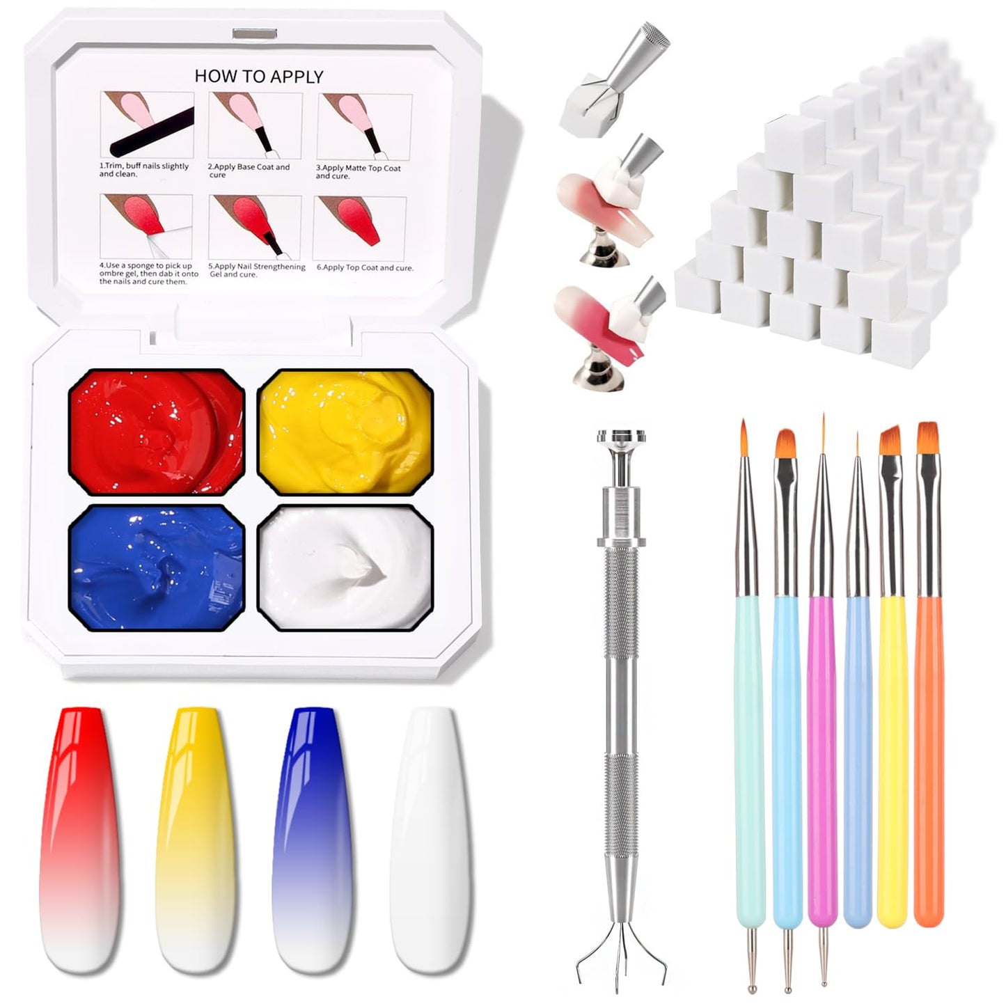 Ombre Nail Gel Set - 9 Colors Sponge Pat Paint for Floral Nail Art, No Wipe, UV/LED Curing