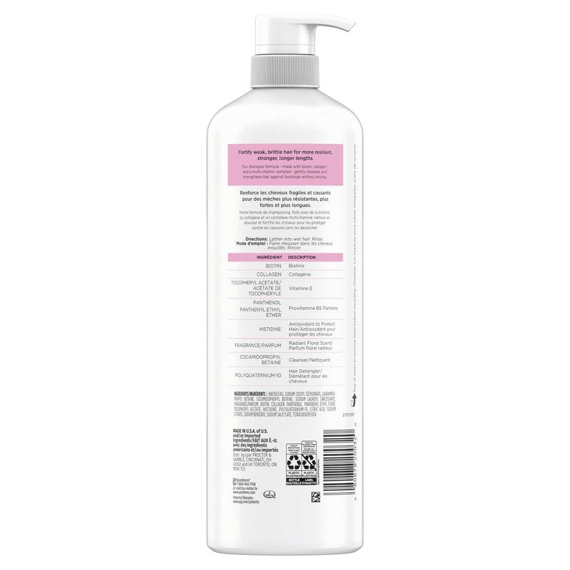 Pantene Infinite Lengths Shampoo, Sulfate Free with Biotin + Collagen, Strengthens Brittle Hair, Up to 90% Less Breakage, Safe for Color Treated Hair, Pro-V Miracles, Floral Scent, 30 Fl Oz
