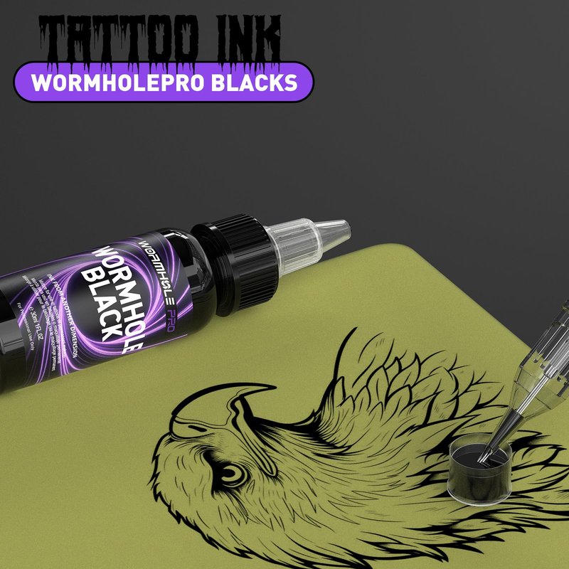 WORMHOLEPRO Black Tattoo Ink Premium Long Lasting Vivid Color Tattoo Ink Vegan Friendly Tattoo Pigment Tattoo Supplies (8 oz Bottle)
