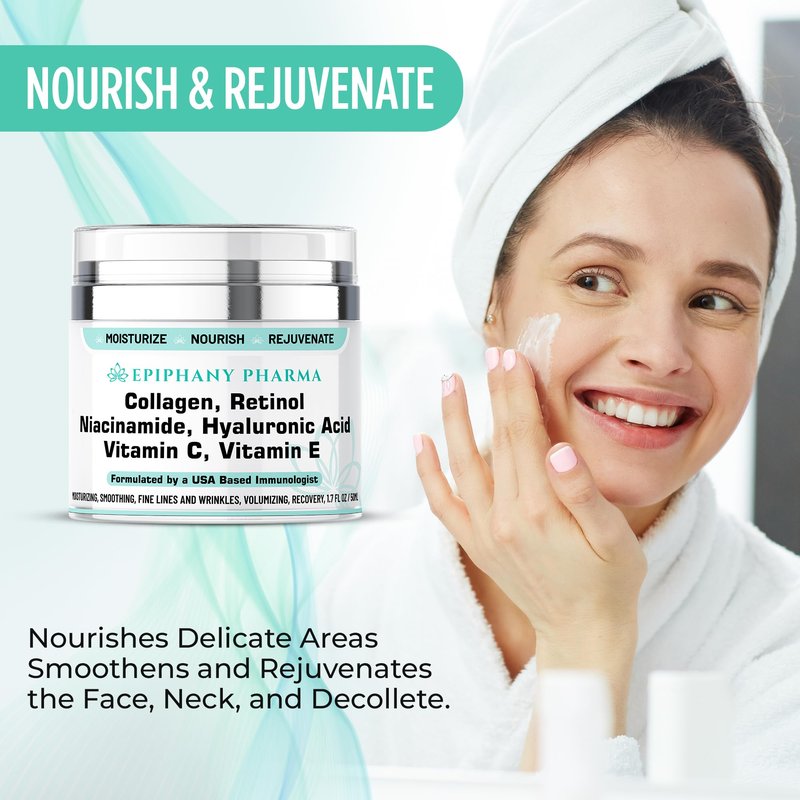 Epiphany Pharma Collagen & Retinol Anti-Aging Face Cream - 24-Hour Hydration & Renewal - Anti Wrinkle Cream for Women & Men - Niacinamide, Hyaluronic Acid, Vitamin C & E - All Skin Types, 1.7 FL Oz