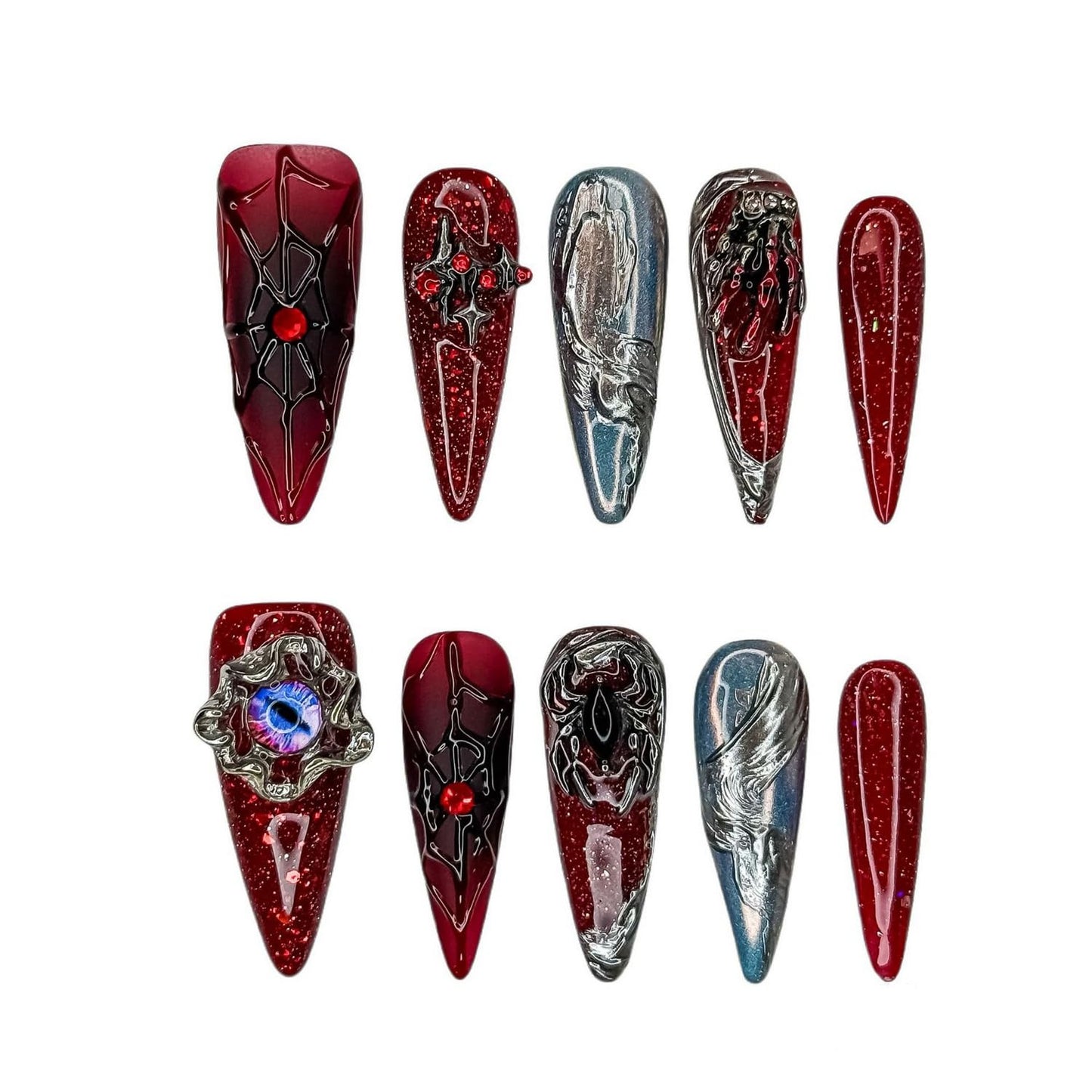 Christmas Press-On Nails - Short Square Gel Full Cover with Reindeer & Santa Designs