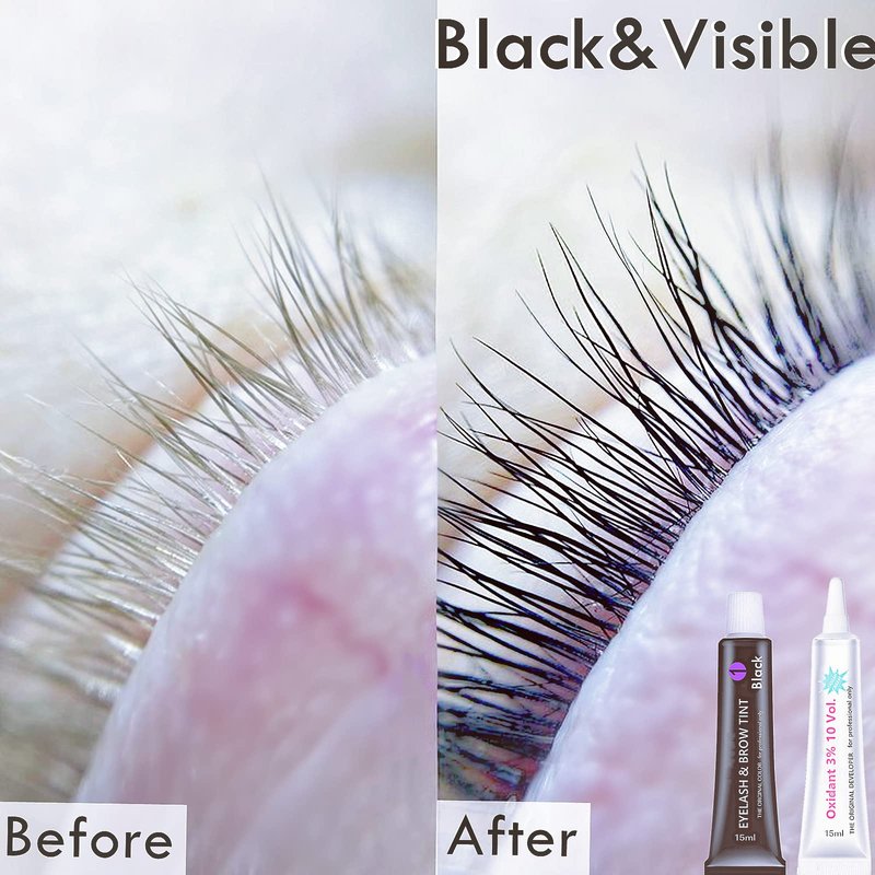 Black Lash T-i-n-t Kit, Keratin Black Eyelash D-y-e and Eyebrow T-i n t, 6 Week Voluminous Brow T-int, T-inting Look For Lash Perm/Lift/Lamination Treatment Dark Eyelash T-int Kit Only