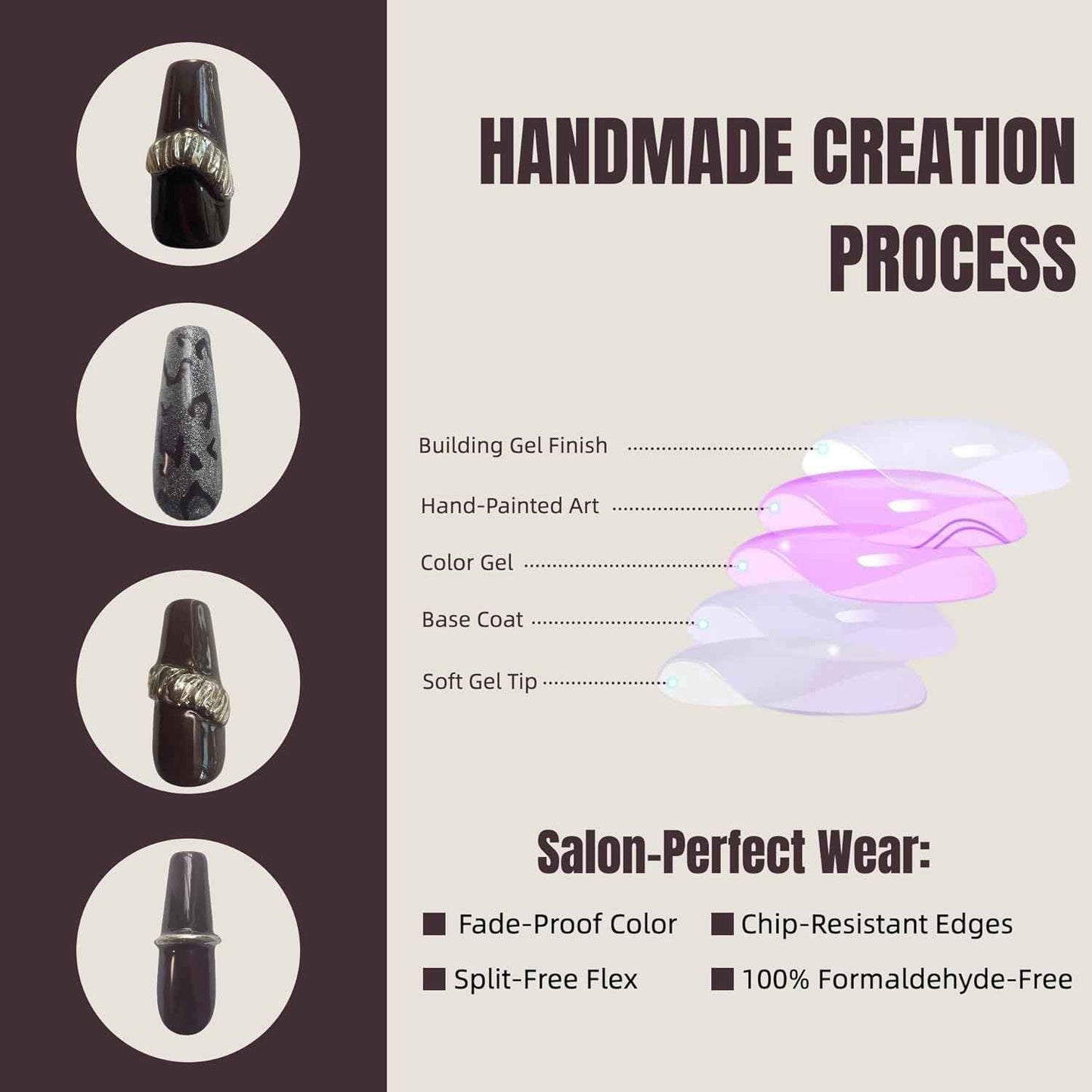 30PCS Luxury Press-On Nails Set – Long Coffin Dark Brown Leopard with Gold Accents – No Measuring Needed, Reusable Kit with Glue & Tools