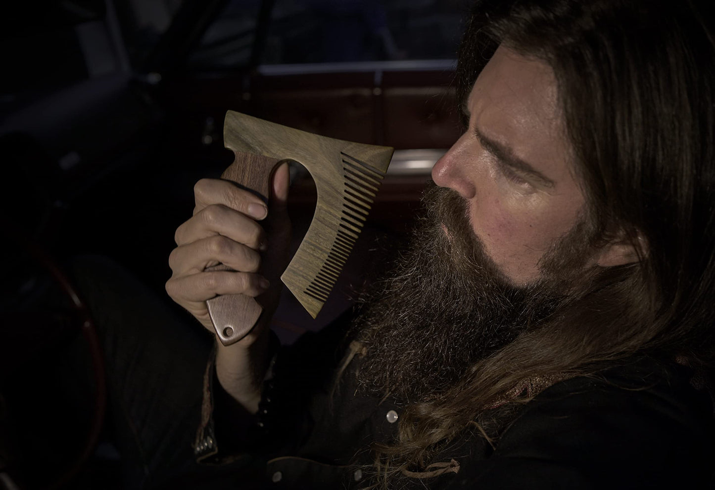THE BEARDED AXE BEARD COMB | Woodsman | Green Sandalwood/Golden Sandalwood | Artisan Crafted