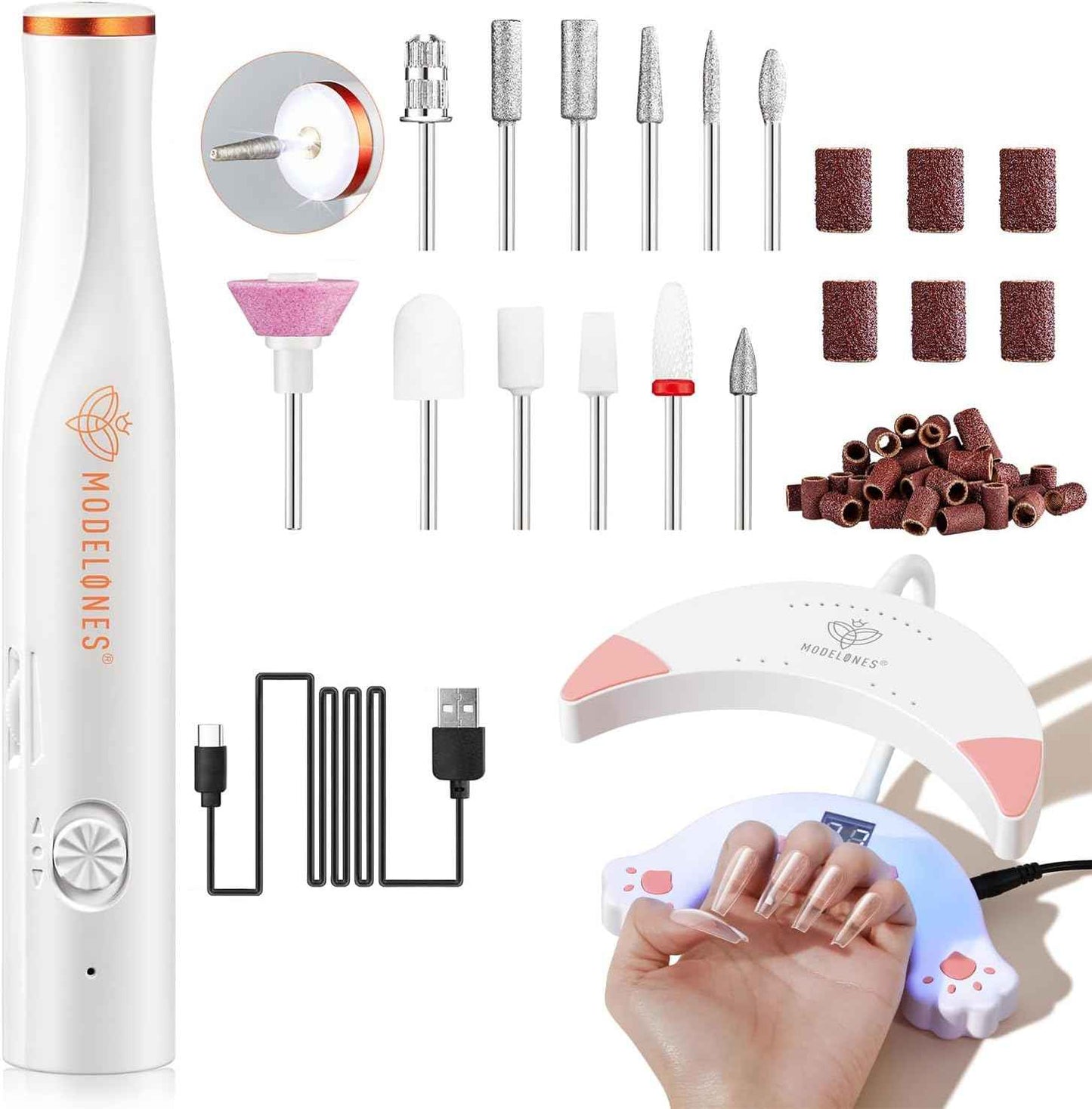 48W Cordless UV LED Nail Lamp & Gooseneck Nail Drill - Gel Nail Light with Timers & LCD Display