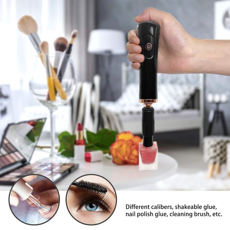 Nail Polish Mixer - Portable Electric Nail Lacquer Shaker with 2 Connectors | 8 Sizes for Even Mixing (Black)