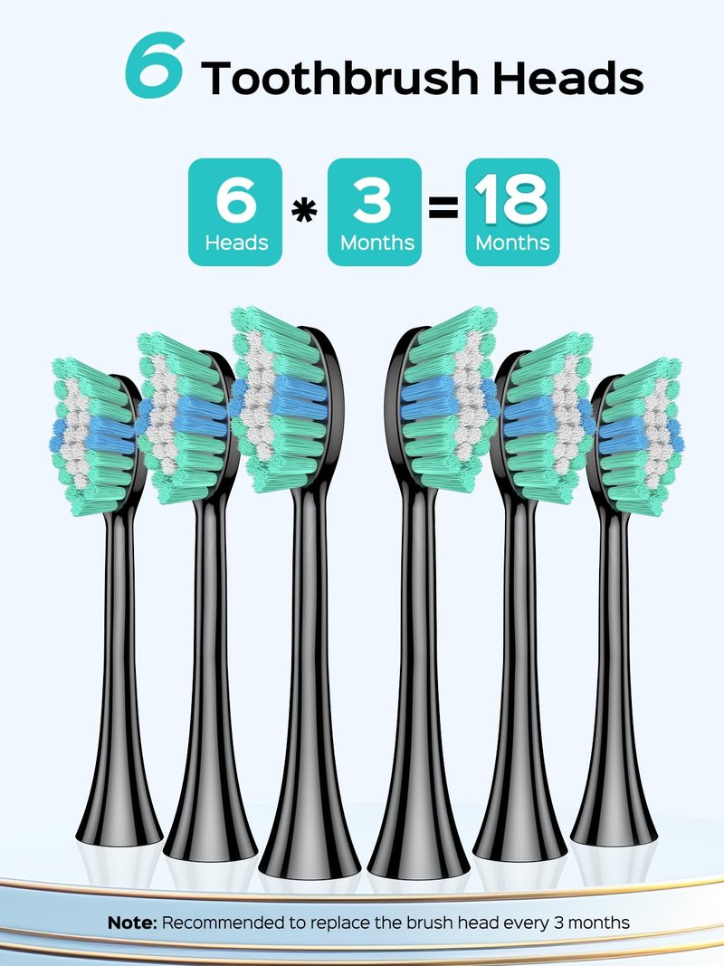 COSLUS Sonic Electric Toothbrush for Adults C40(DY-108Pro): 47000 VPM for Deep Cleaning with Travel Case - 5 Modes for Sensitive Teeth & Brace, Wireless Charging, 6 Brush Heads for Family, Black (1PC)