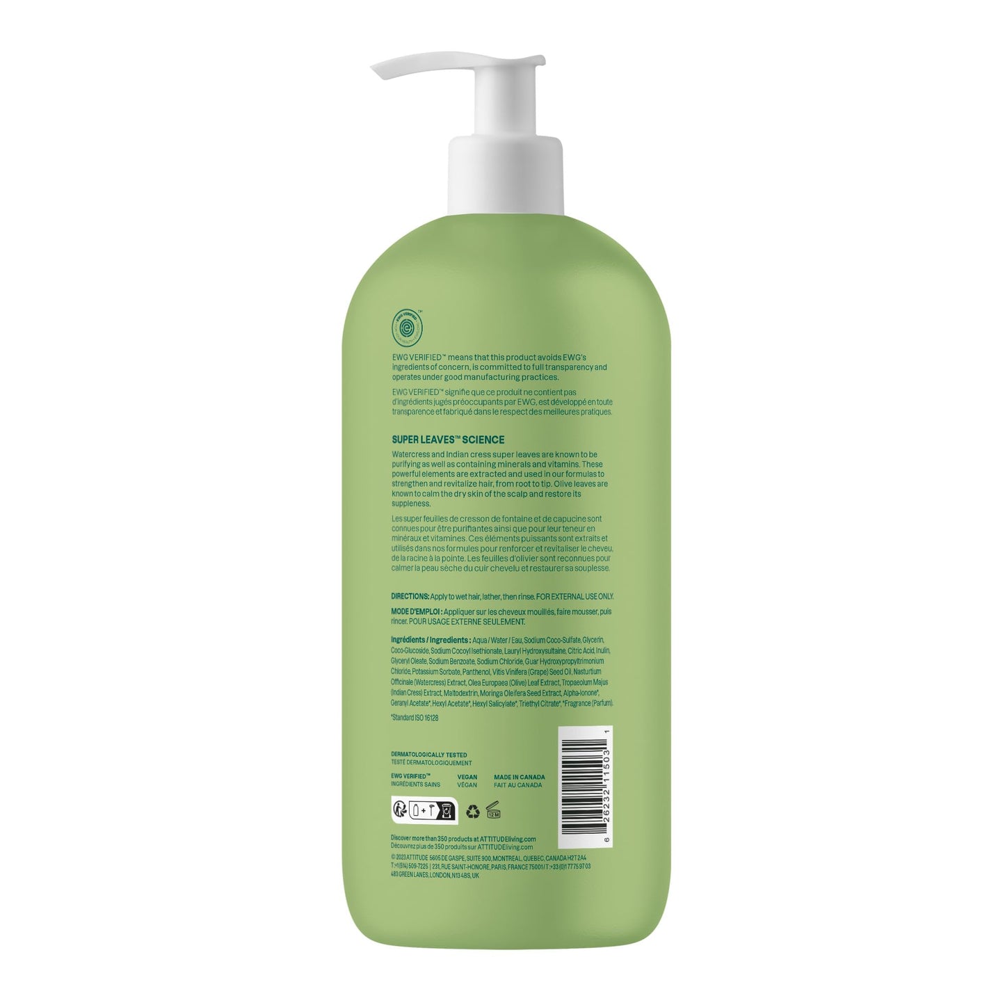 ATTITUDE Nourishing Hair Shampoo, EWG Verified, For Dry and Damaged Hair, Naturally Derived Ingredients, Vegan and Plant Based, Grapeseed Oil and Olive Leaves, 32 Fl Oz (Pack of 6)
