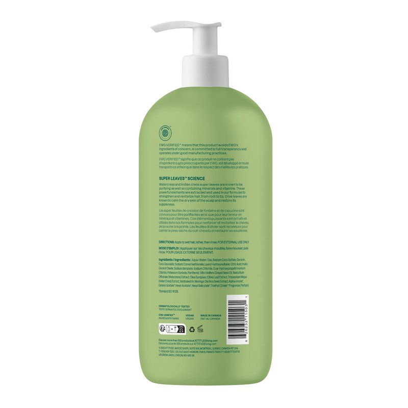 ATTITUDE Nourishing Hair Shampoo, EWG Verified, For Dry and Damaged Hair, Naturally Derived Ingredients, Vegan and Plant Based, Grapeseed Oil and Olive Leaves, 32 Fl Oz (Pack of 6)