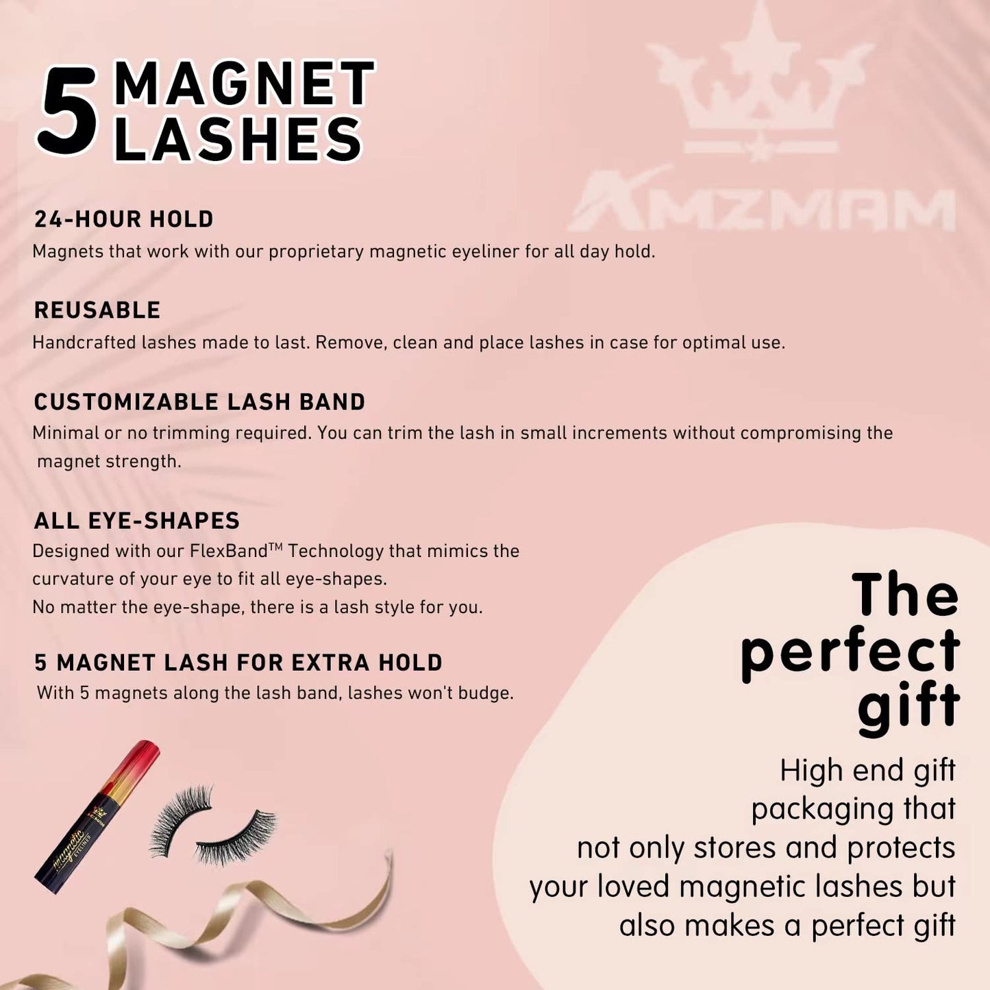 Amzmam Magnetic Eyelashes Natural Look,Magnetic Eyelashes and Eyeliner Kit,Natural Magnetic Lashes,Waterproof, Long Lasting, Easy Apply (Black-9)