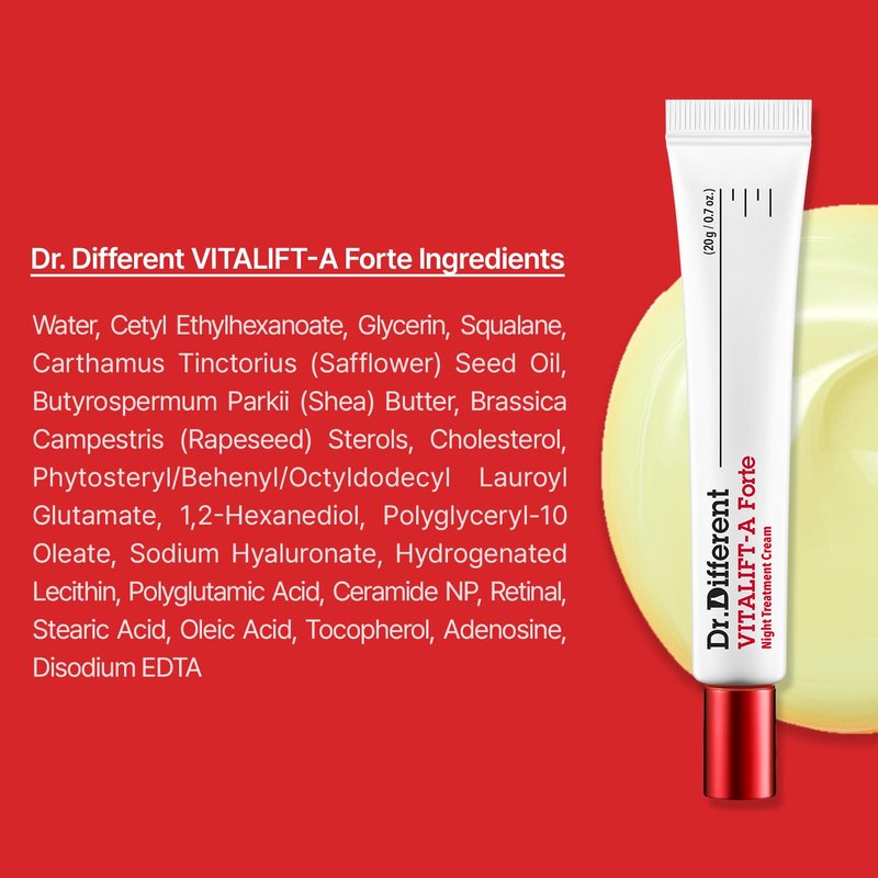 Dr.Different VITALIFT-A Forte Retinal 0.1% | Intensive Anti-Aging Cream for Wrinkle Reduction & Firming - 0.7oz