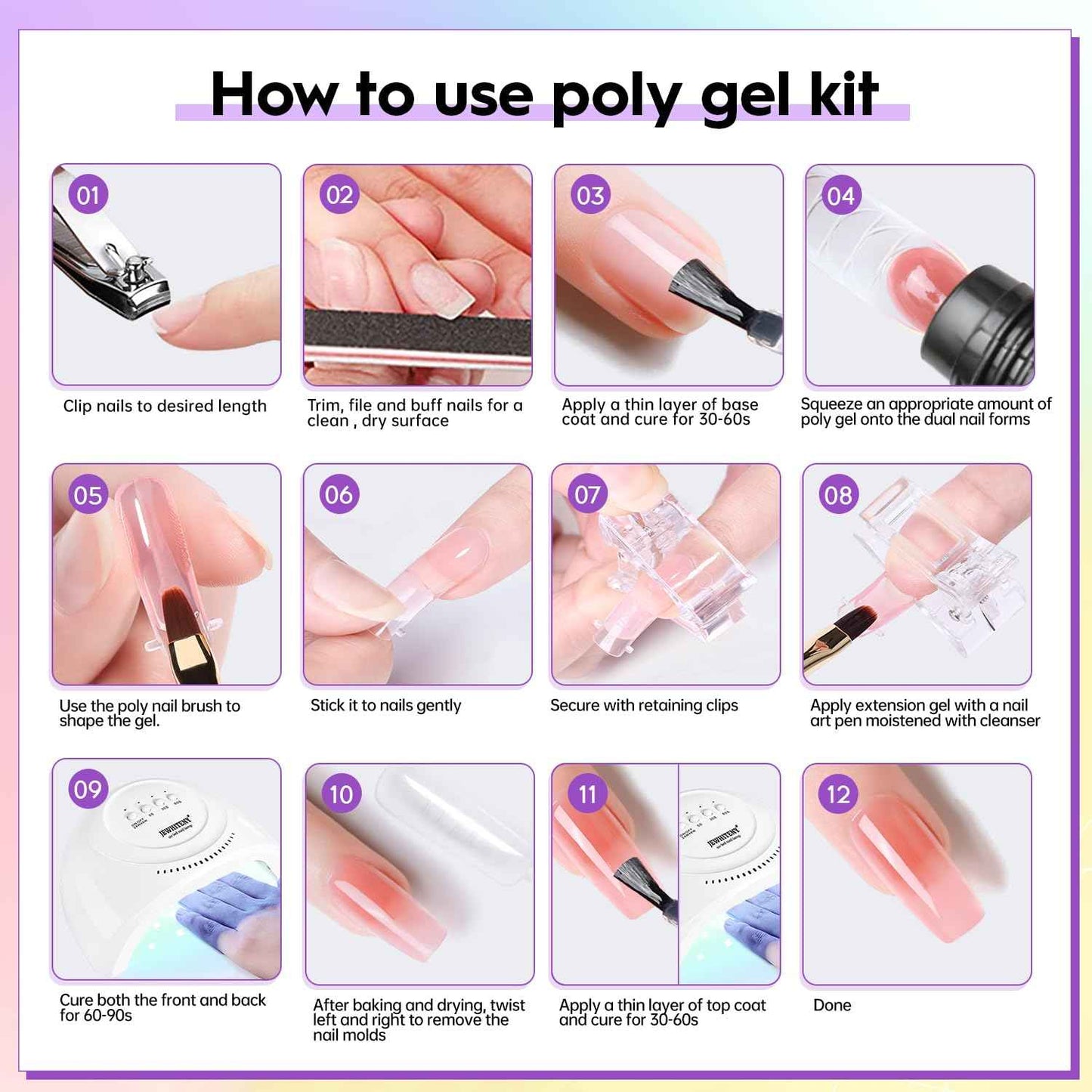 27 Color Gel Nail Polish Kit - JEWHITENY Poly Gel Set with Base & Top Coat