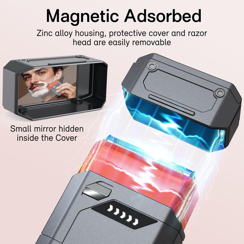 Foil Electric Shaver for Travel USB-C Fast Charging, IPX7 Waterproof Cordless Razor, Portable Face Shaver with Travel Case & Replacement Head, Compact Men’s/Grooming Design