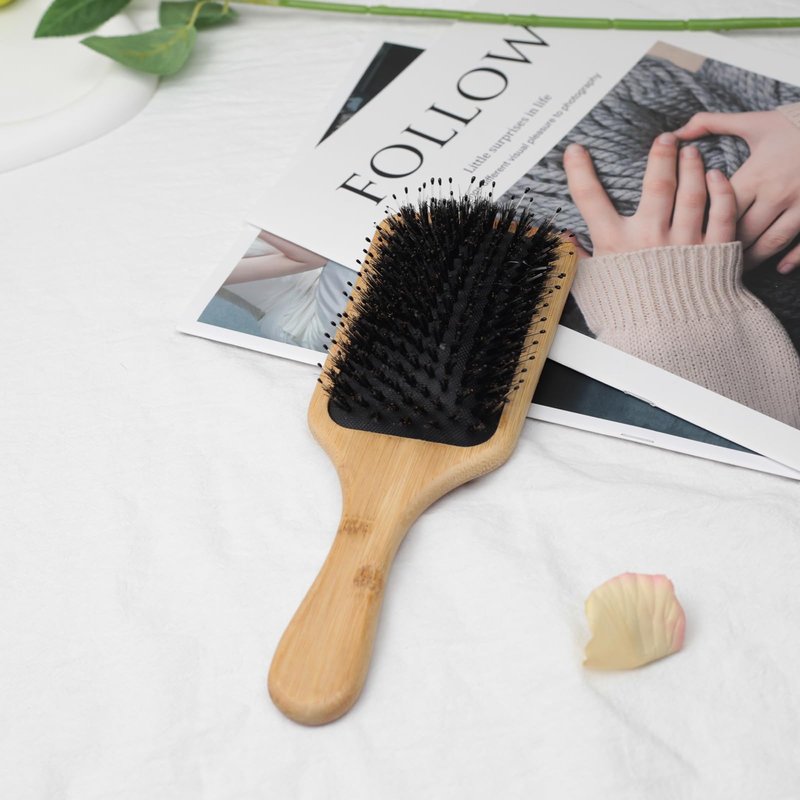 Wooden Paddle Hair Brush with Bristle & Detangling Pins – Hairbrush for Men, Women, to Reduce Frizz, Restore Shine & Promote Healthy Hair