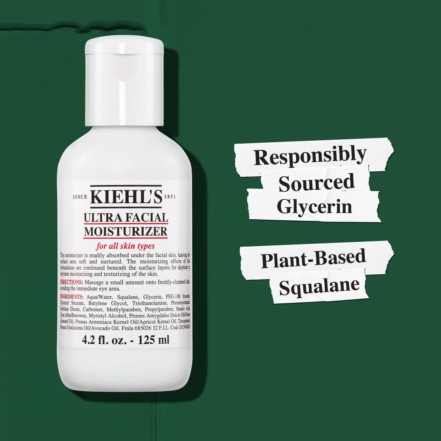 Kiehl's Ultra Facial Moisturizer, Daily Face Cream with Squalene and Glycerin, Fragrance-Free and Paraben-Free, Suitable for All Skin Types, Provides 24-hour Hydration and Moisture Surge, Day & Night