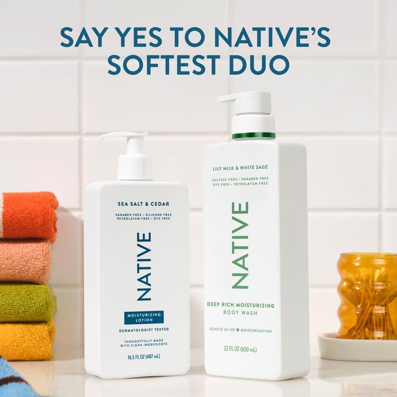Native Body Lotion, Sea Salt & Cedar, 48-Hour Hydration for Dry & Sensitive Skin, Made with Plant-Based Moisturizers like Shea Butter, Silicone & Paraben Free, 16.5 fl oz
