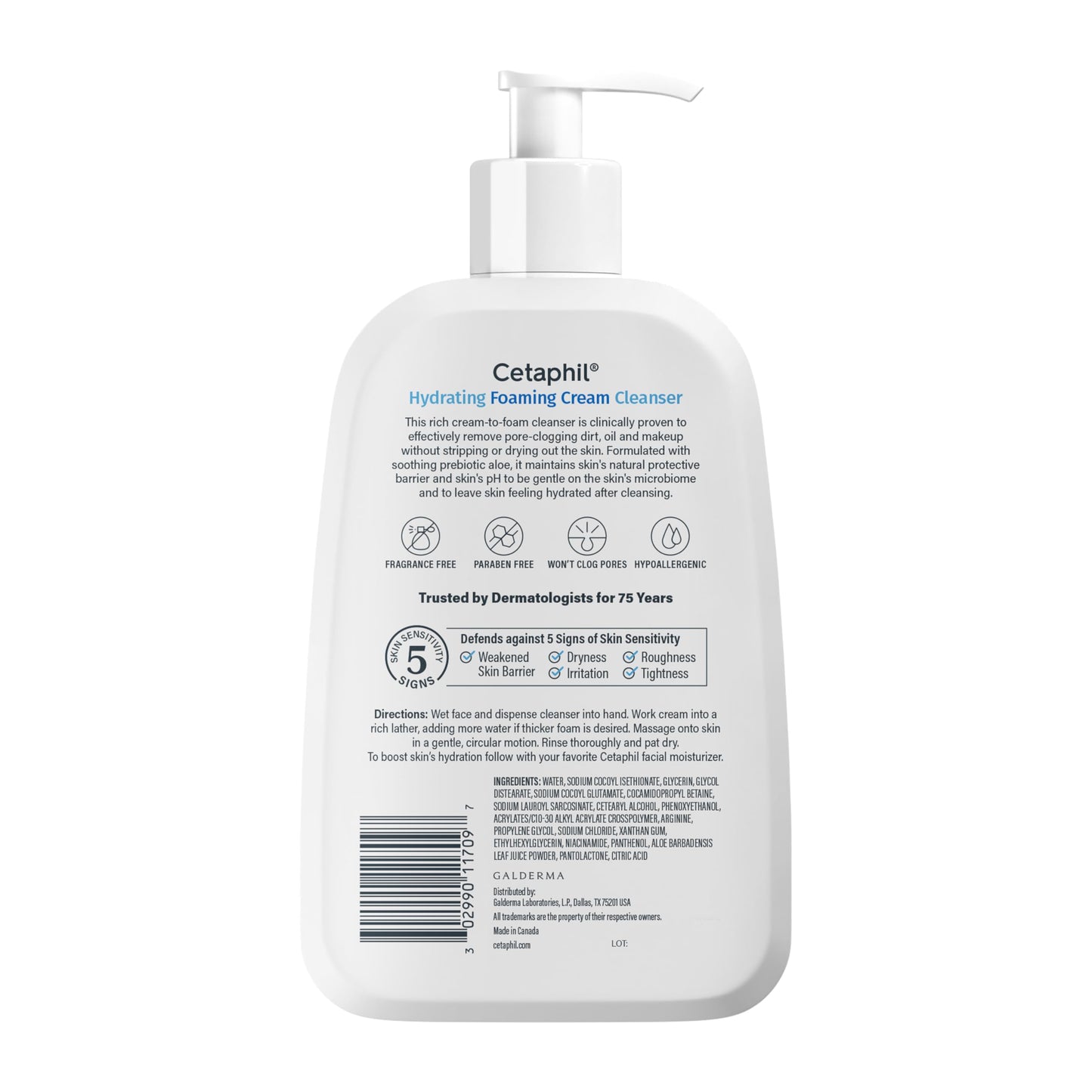 Cetaphil Cream to Foam Face Wash, Hydrating Foaming Cream Cleanser, 16 oz, For Normal to Dry, Sensitive Skin, with Soothing Prebiotic Aloe, Hypoallergenic, Fragrance Free