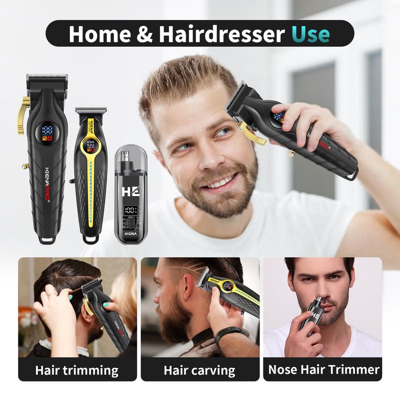 HIENA PRO Professional Hair Clippers for Men, Electric Hair Clipper Set for Barber Kit ,Hair Clipper and Trimmer Set,Full Barber Clipper Set with LED Display Gifts Mens (Gold)