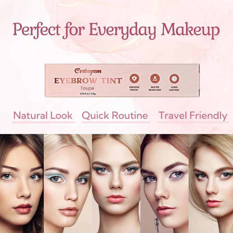 Eyebrow Tint Gel - Waterproof Tinted Brow Gel for Natural Definition | Long-Lasting Smudge-Proof Color (Taupe)