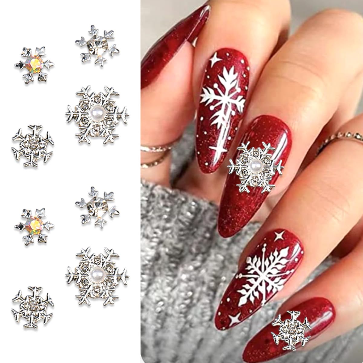 Christmas Nail Charms - 20Pcs Silver Snowflake Rhinestones | 3D Luxury Bling Gems for Winter Nail Art