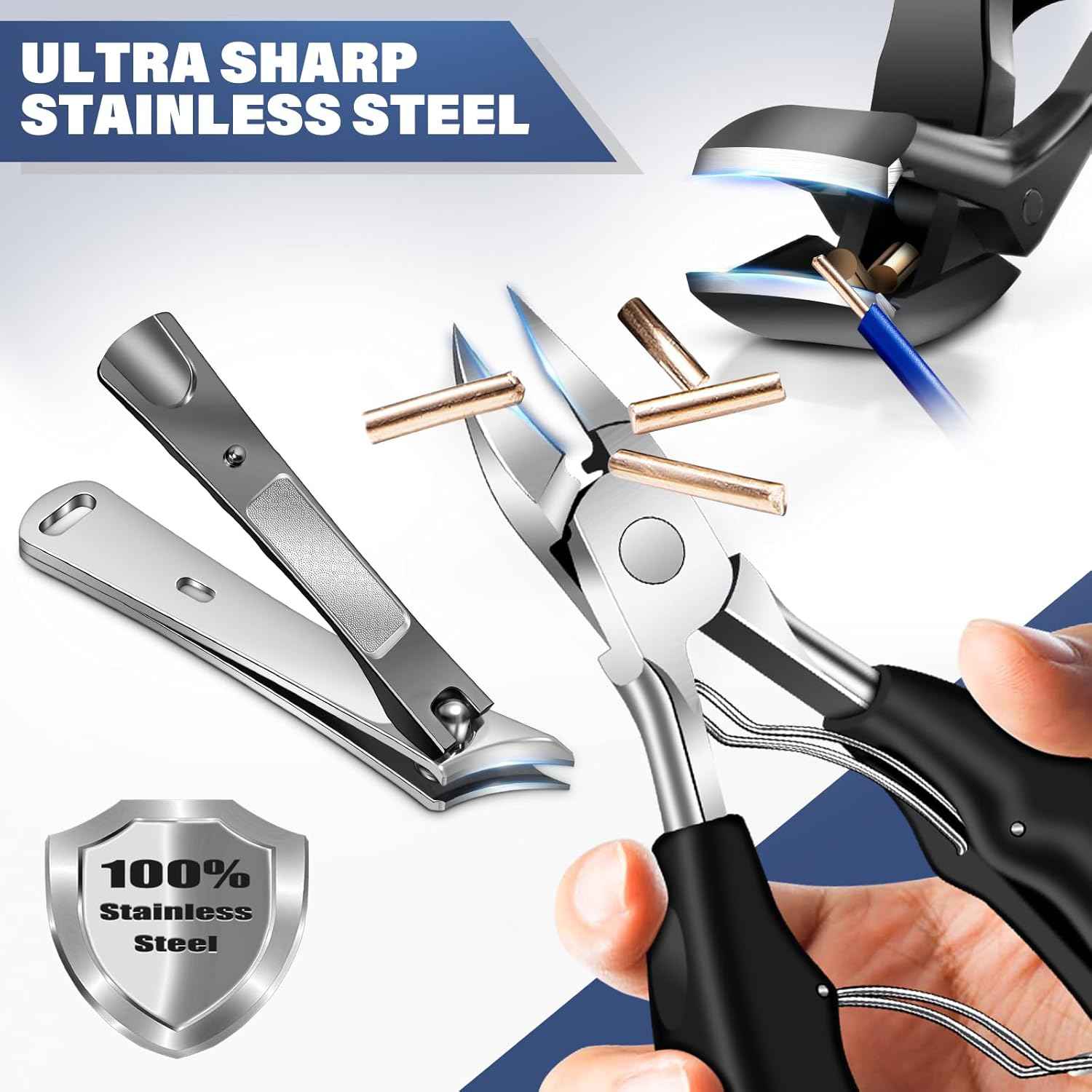 Heavy-Duty Toenail Clippers Set for Thick Nails - Angled Head & Wide Jaw for Seniors