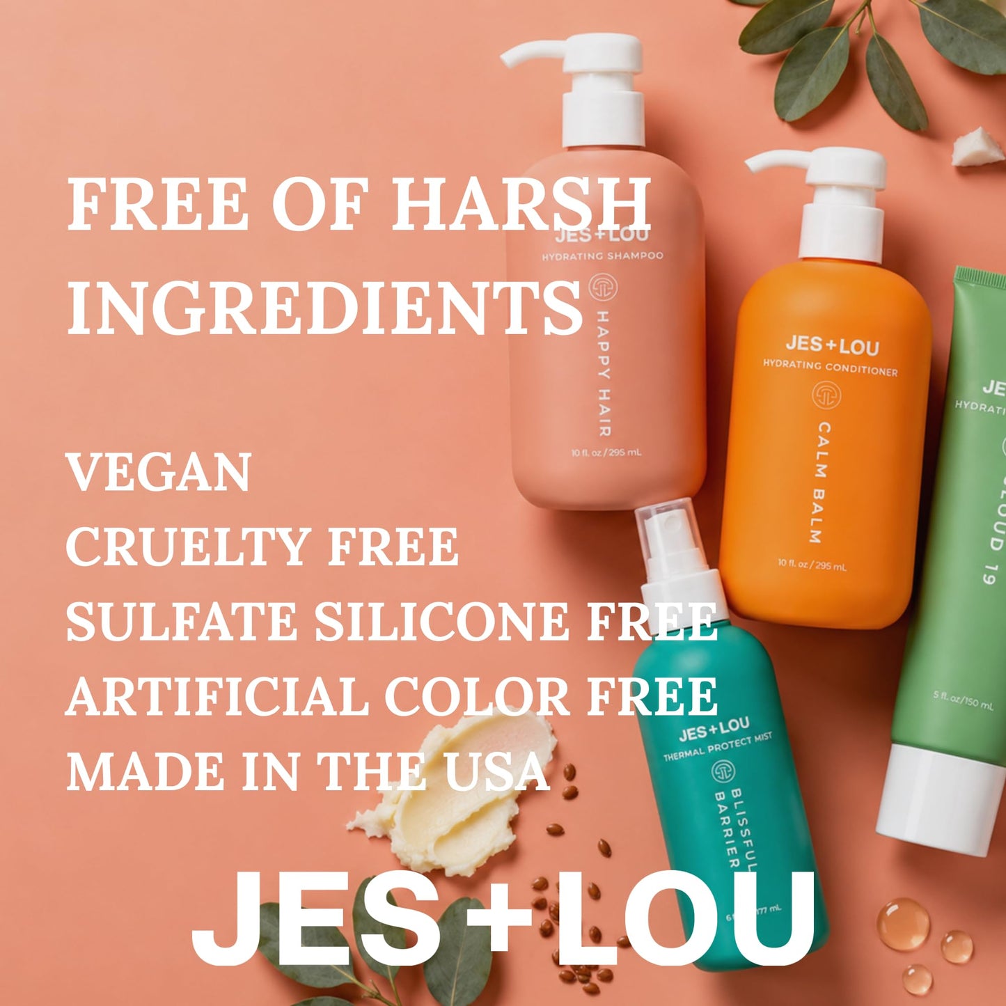 Jess & Lou Beauty Heat Protectant Spray with Natural Ingredients for Smooth, Frizz-Free Hair, Sulfate-Free Vegan Thermal Protection Mist for Blow Dry & Flat Iron, Toxin-Free Shine Spray (4 fl. oz)