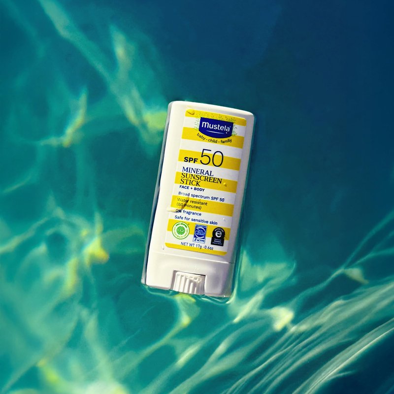 Mustela Baby Mineral Sunscreen Stick SPF 50 Broad Spectrum - Face & Body Sun Stick with 70% Organic Ingredients - Ultra Sheer, Water Resistant & Fragrance-Free - 0.6 oz.