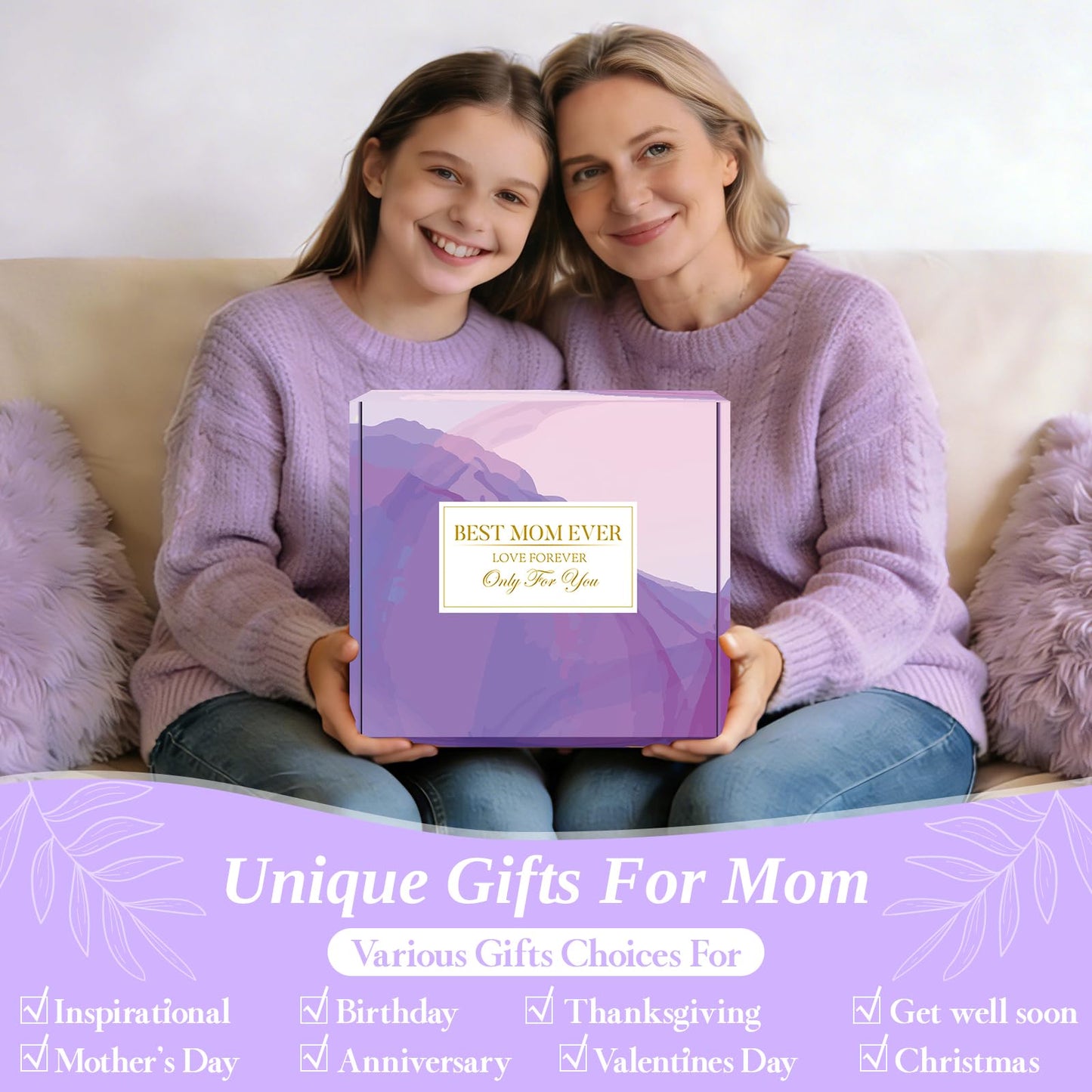 Birthday Gifts for Mom from Daughter Son, Lavender Relaxing Basket Gifts Set with Luxury Flannel Purple Blanket for Women, Great Birthday Thanksgiving Christmas Mother's Day Ideas for Mom Wife Her