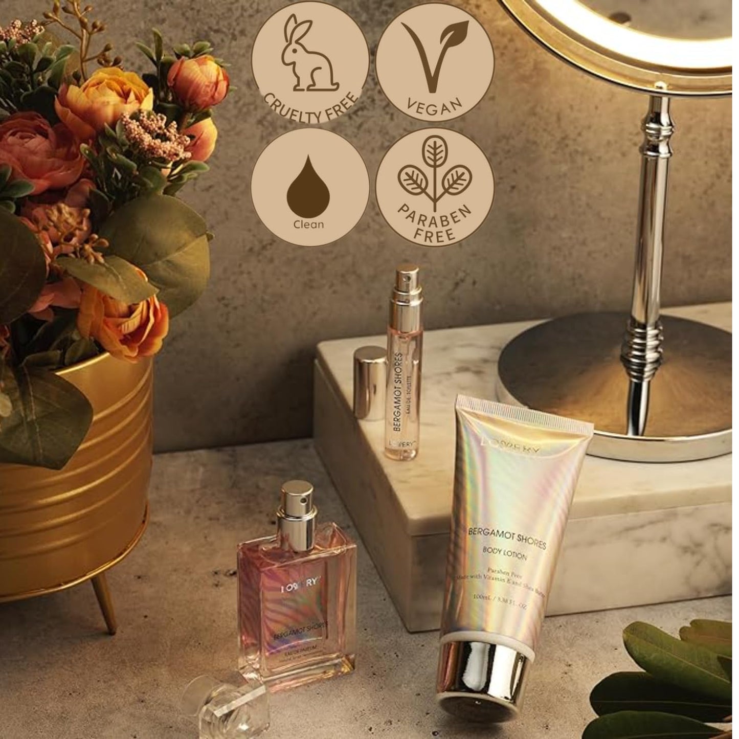 LOVERY Gifts for Mom from Daughter - Bergamot Shores Spa Kit with Perfume, Body Lotion & Eau de Toilette Spray - Self Care Gifts for Women and Men - Birthday Gifts for Mom - Bath and Body Gift
